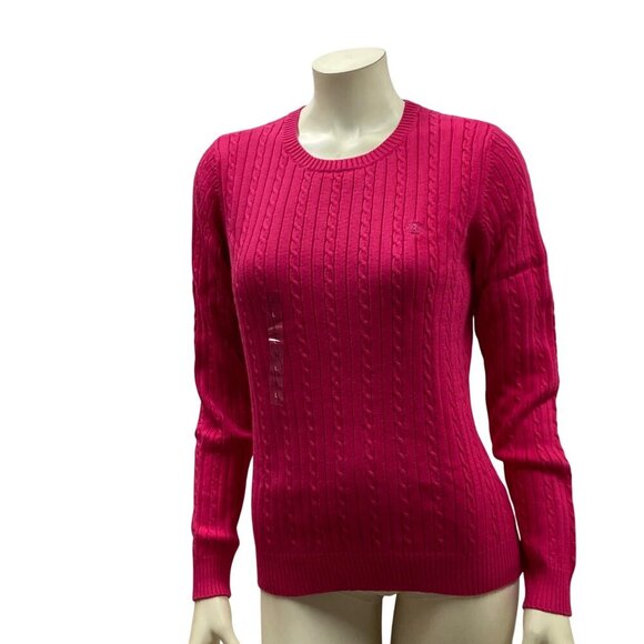 Izod Womens Cable Knit Sweater Large Pink Cotton Crew Neck L NWT - Picture 2 of 5